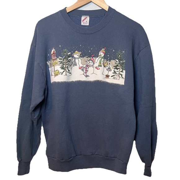 Vintage Christmas Sweatshirt Snowmen Winter size Large Jerzees 90’s Made in USA - Picture 1 of 5